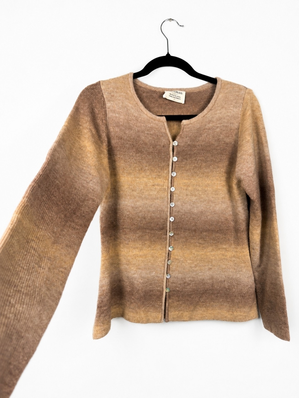 Talisman Ombre Knit Cardigan Wool Blend Boho Coastal Quiet Luxury Medium